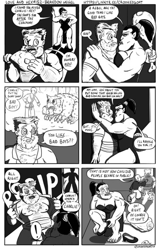Page 152 from the comic Love and Hex. Sassy confronts Charlie and attempts to seduce him. It is awkward and confusing for everyone.